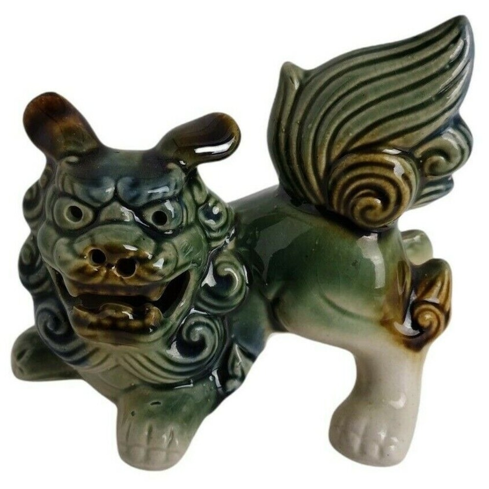 Vintage Ceramic Foo Dog Over 60 Yrs Old Green ~ Excellent Condition! Incense? - Picture 2 of 7